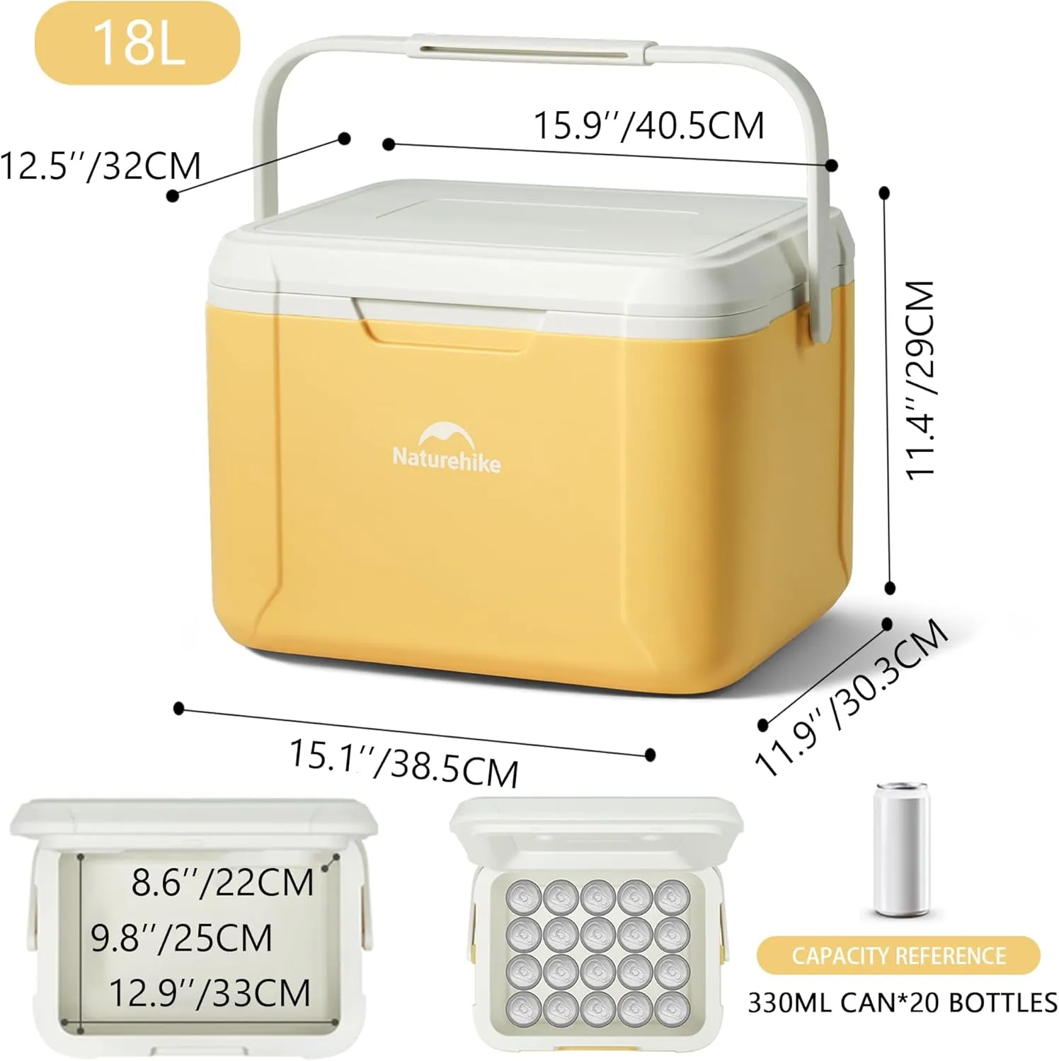 Naturehike Outdoor Insulated Portable Cooler, Leak-Proof Hard Cooler Keeps Ice for up to 2 Days, 5/18L Insulated Box for Beach, Drink, Camping, Picnic, Fishing, Boat, Barbecue & More