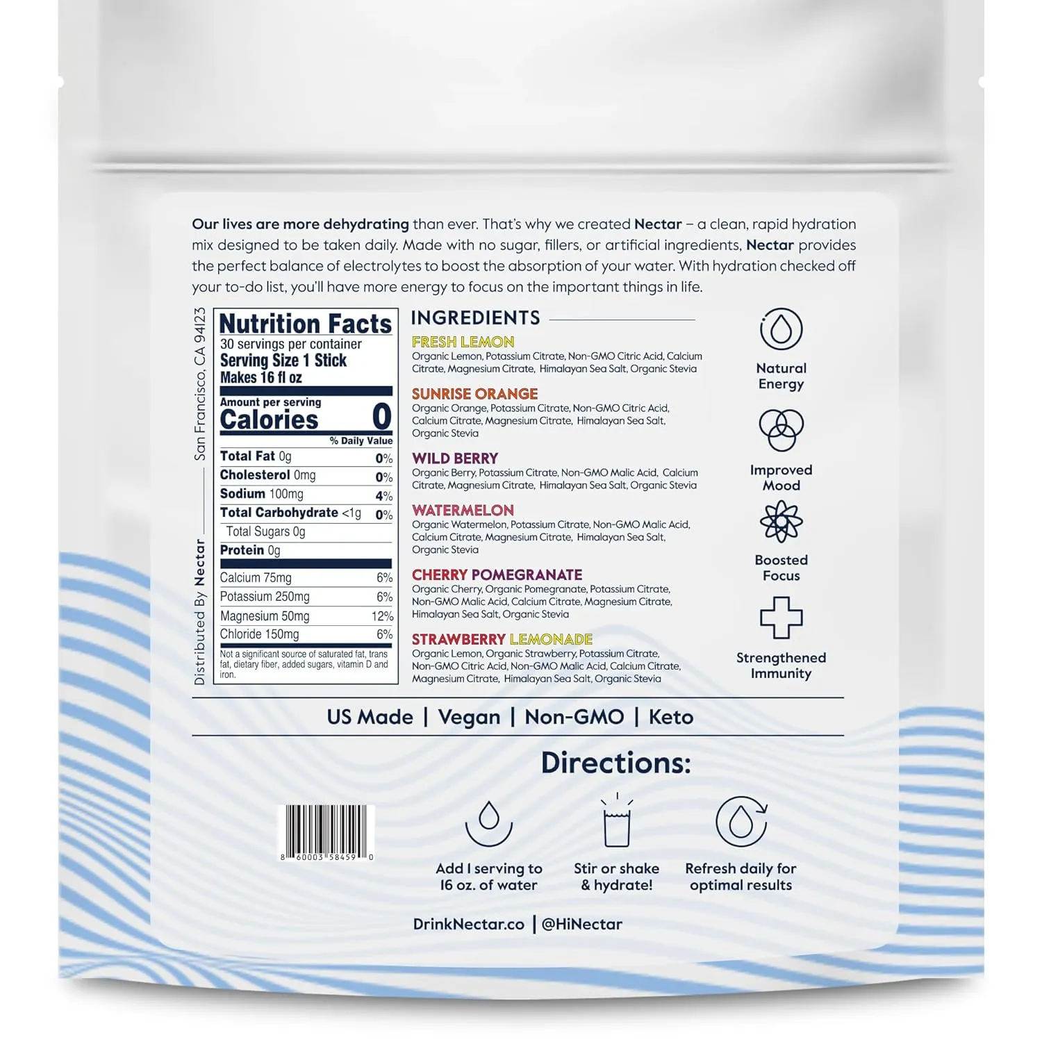 Nectar Hydration Packets - Electrolytes Powder Packets - Sugar Free & 0 Calorie - Organic Fruit Liquid Daily IV Hydrate Packets for Dehydration Relief and Rehydration (Variety 30 Pack)