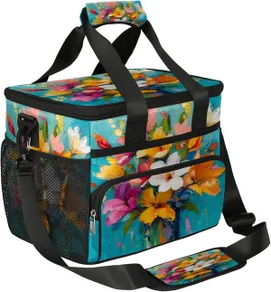 Nectar-Rich Flower Soft Sided Cooler Bag, 20 Cans Insulated Leak Proof Cooler Bag with Hard Bottom Delicate Flower Portable Lightweight Cooler Picnic Cooler Lunch Tote Bag for Travel Camping