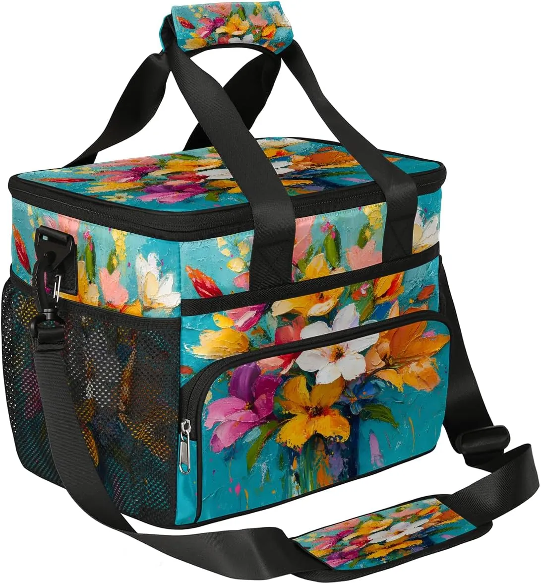 Nectar-Rich Flower Soft Sided Cooler Bag, 20 Cans Insulated Leak Proof Cooler Bag with Hard Bottom Delicate Flower Portable Lightweight Cooler Picnic Cooler Lunch Tote Bag for Travel Camping
