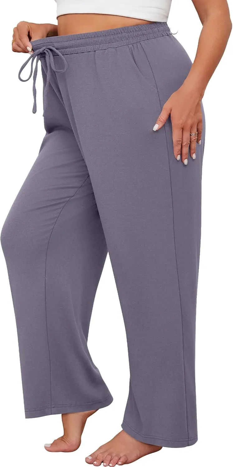 Neer 3 Pack Women's Plus Size Sweatpants Wide Leg High Waist Drawstring Yoga Lounge Joggers Open Bottom Pants with Pockets