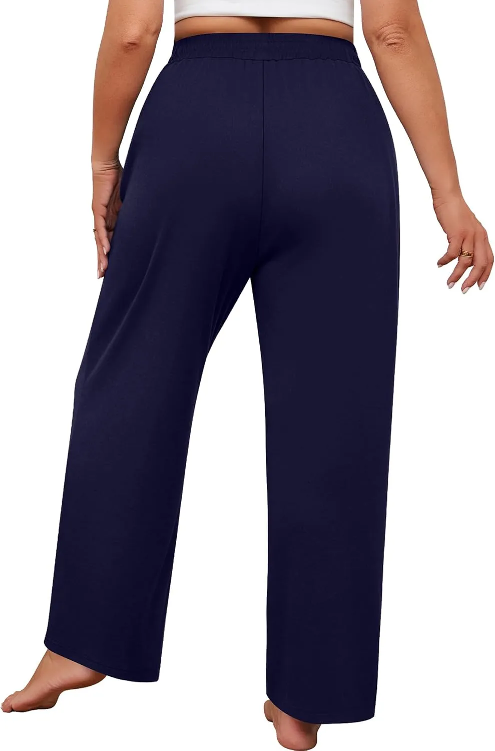 Neer 3 Pack Women's Plus Size Sweatpants Wide Leg High Waist Drawstring Yoga Lounge Joggers Open Bottom Pants with Pockets
