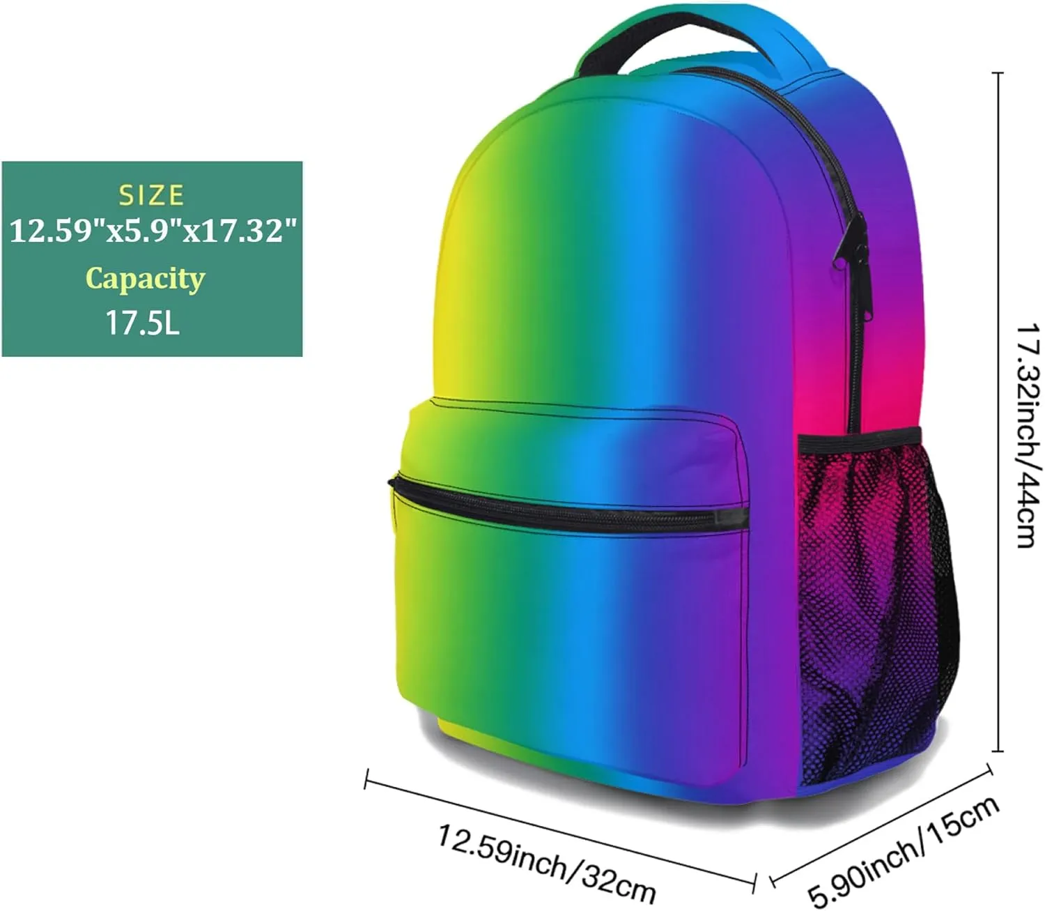 Neon Gradient Color Ergonomics Backpack Waterproof Travel Bags Casual Daypacks Notebook Laptop 17 Inch
