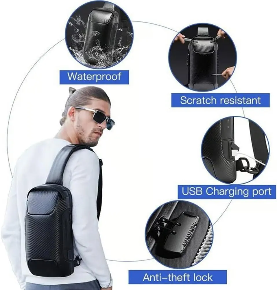 New Carbon Fiber Streamline Anti-Theft Sling Bag,Auricz Sling Bags,Carbon Fiber Sling Bag for Men,Waterproof Chest Bag(Gray Gold)