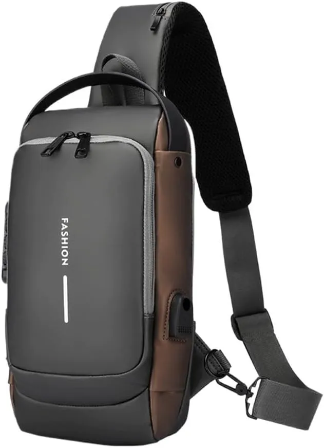 New Carbon Fiber Streamline Anti-Theft Sling Bag,Auricz Sling Bags,Carbon Fiber Sling Bag for Men,Waterproof Chest Bag(Gray Gold)