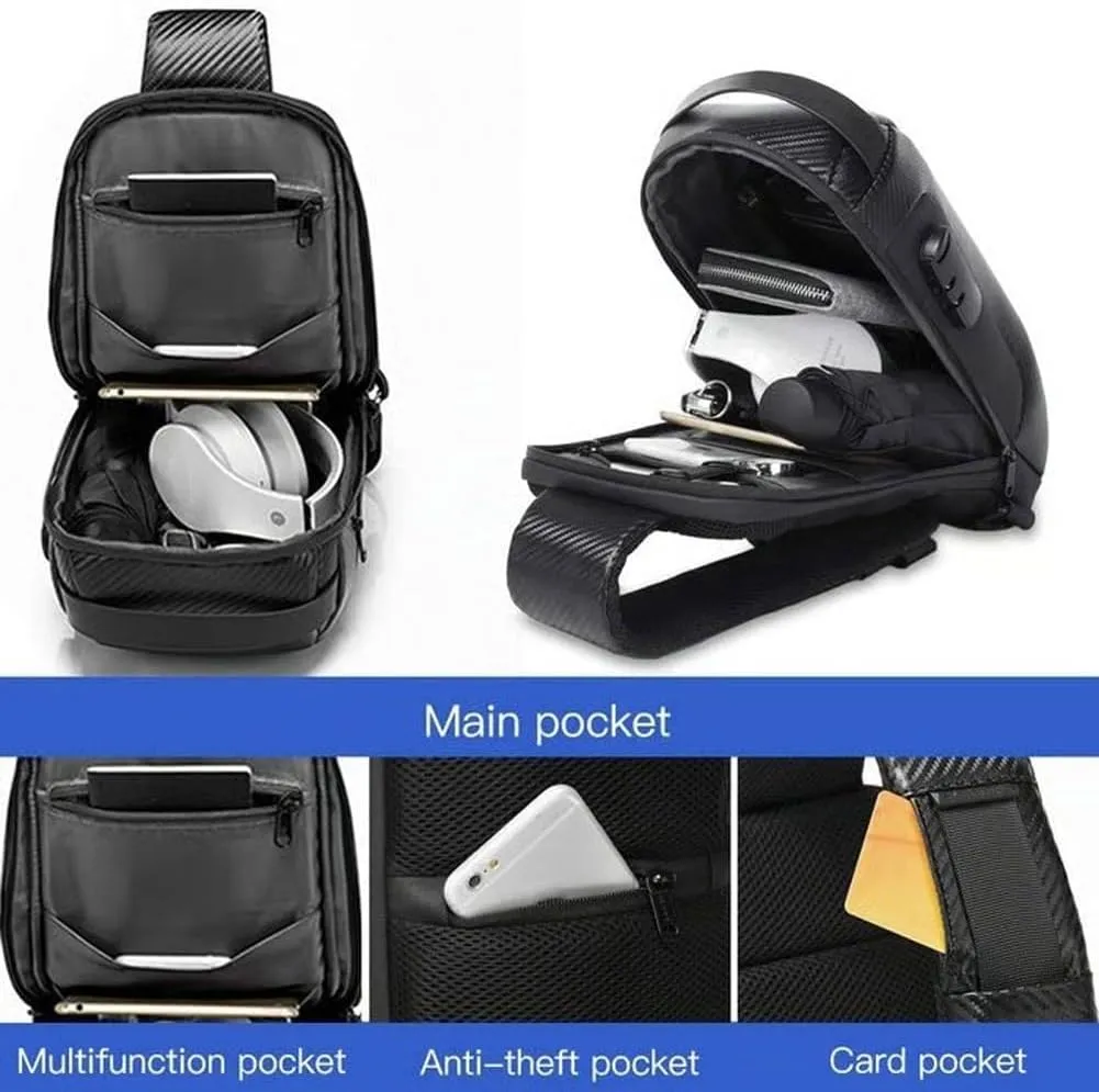 New Carbon Fiber Streamline Anti-Theft Sling Bag,Auricz Sling Bags,Carbon Fiber Sling Bag for Men,Waterproof Chest Bag(Gray Gold)
