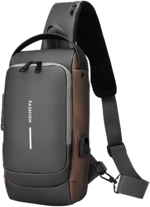 New Carbon Fiber Streamline Anti-Theft Sling Bag,Auricz Sling Bags,Carbon Fiber Sling Bag for Men,Waterproof Chest Bag(Gray Gold)