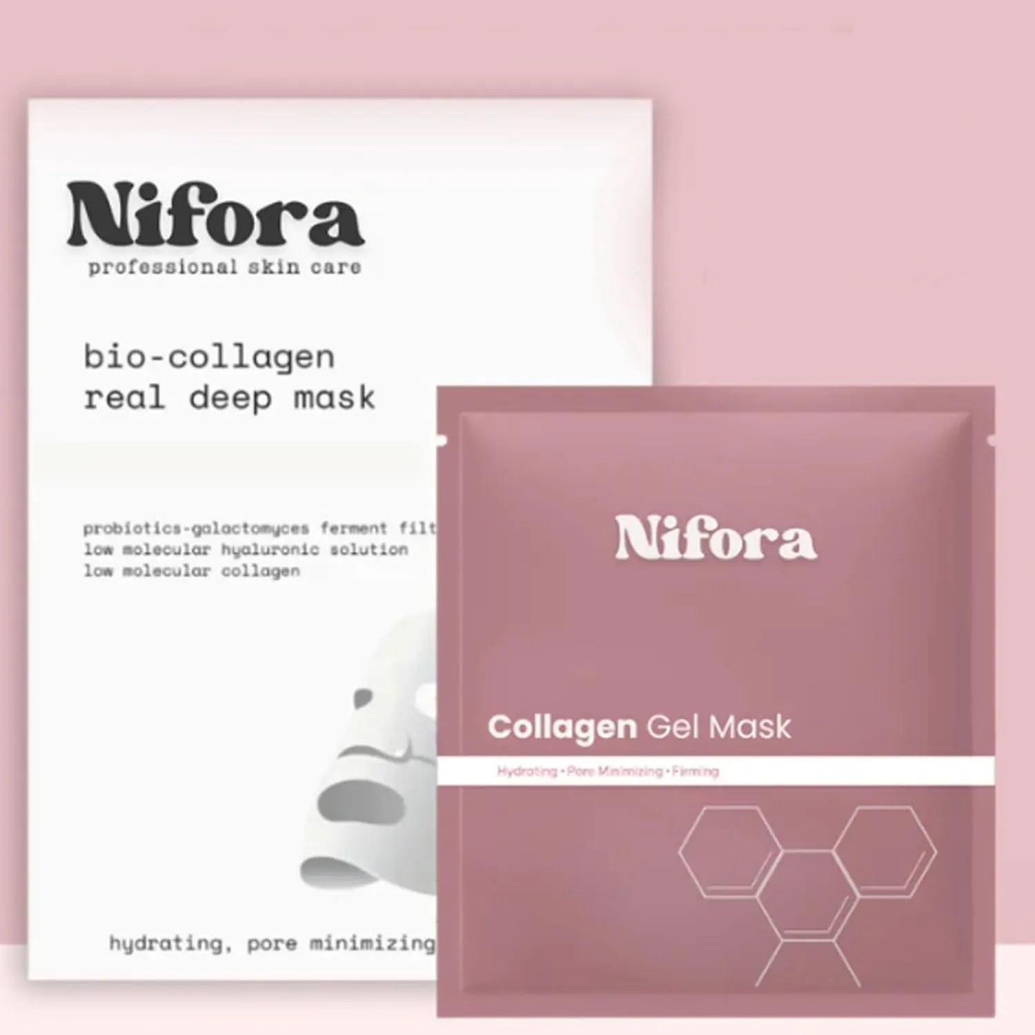 Nifora Bio Collagen Mask, Collagen Tightening Mask, Overnight Hydrating Face Mask with Hyaluronic Acid & Collagen, Korean Formula - Firms Skin, Reduces Fine Lines (2 Boxes/8 PCS)