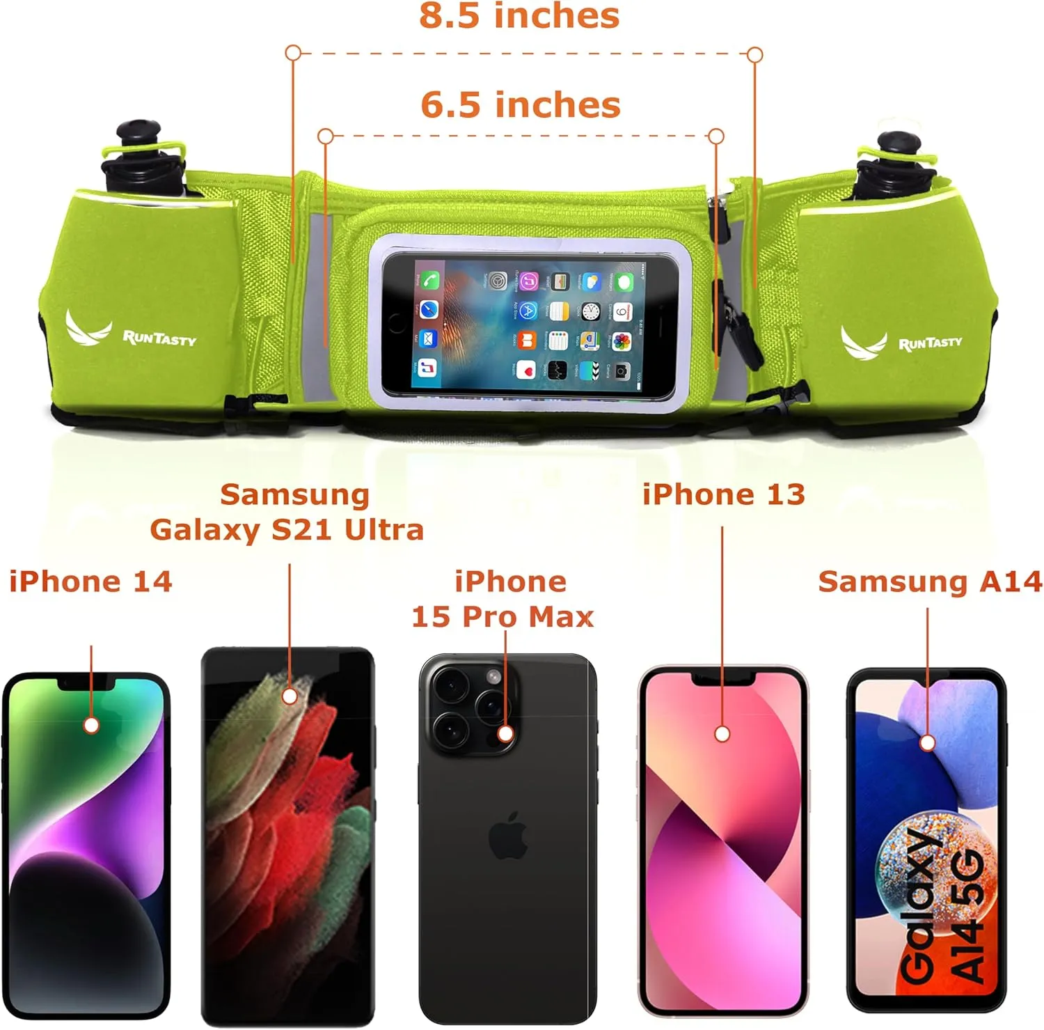 No.1 Hydration Belt by Runtasty - Premium Running Fuel Belt w/2 BPA-Free 10 oz Water Bottles, Tilt-Up Pocket w/Touchscreen-Ready Cover - Fits All iPhones, Runners Ebook & No-Bounce Design