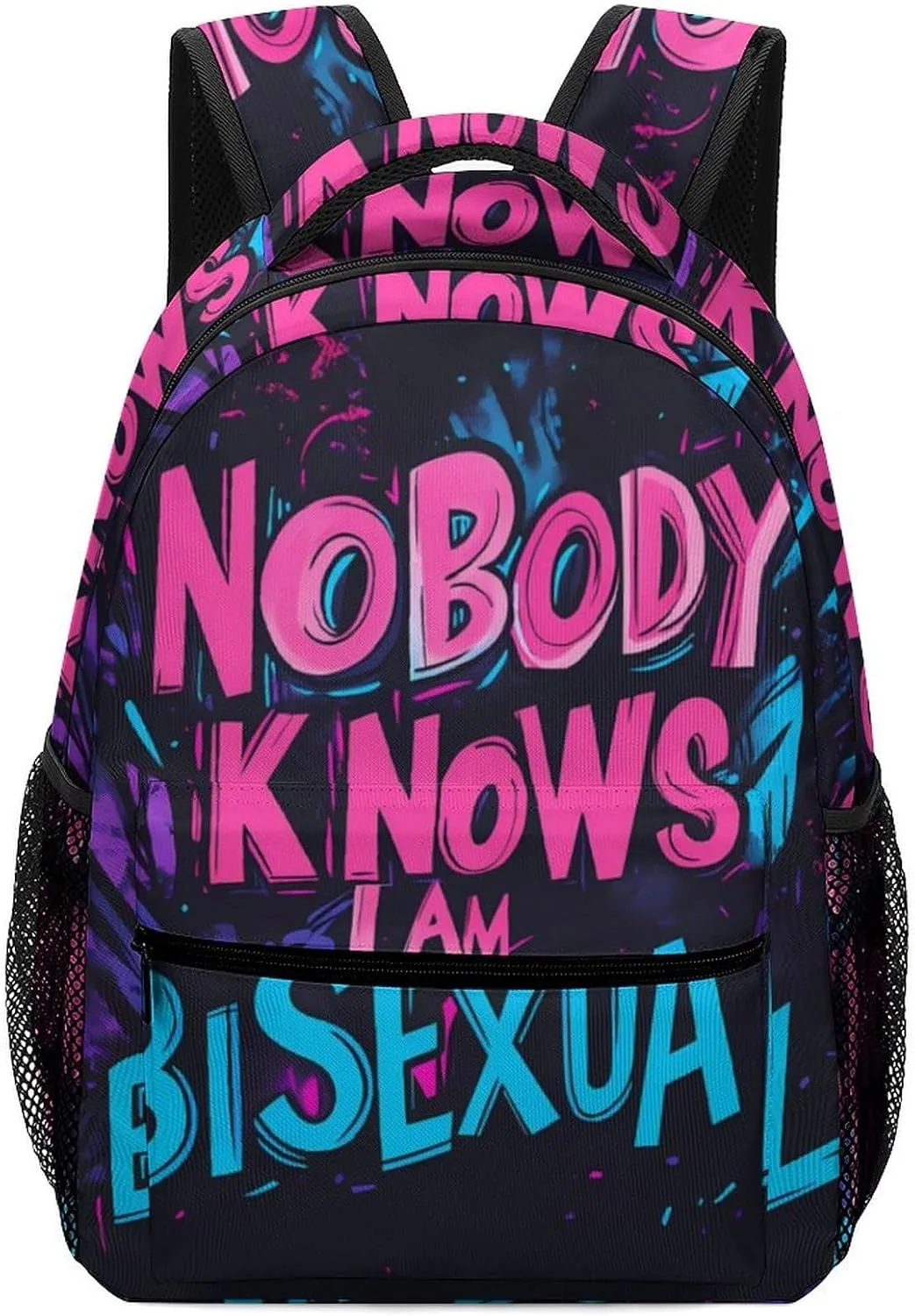Nobody Knows I Am Bisexual Fashion Backpack with Little Whistle Shoulders Daypacks Lightweight Laptop Bag Travel Gear