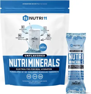 NUTRIMINERALS Hydration Electrolyte Powder | Advanced Vitamin B1, Shilajit & Pink Himalayan Salt | Zero Sugar | 15 Stick Packs | Clean Energy, Recovery & Detox Support (15 Sticks Pack, Unflavored)
