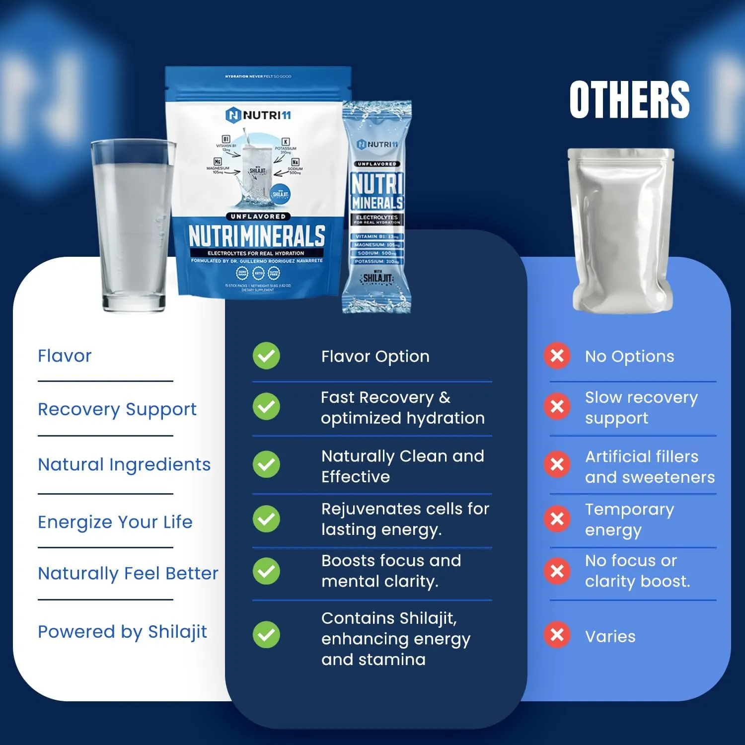 NUTRIMINERALS Hydration Electrolyte Powder | Advanced Vitamin B1, Shilajit & Pink Himalayan Salt | Zero Sugar | 15 Stick Packs | Clean Energy, Recovery & Detox Support (15 Sticks Pack, Unflavored)
