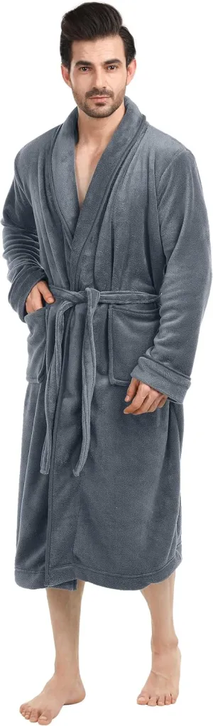 NY Threads Luxurious Mens Shawl Collar Fleece Bathrobe Long Spa Robe