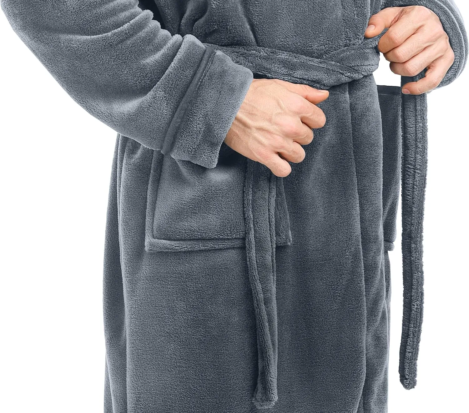 NY Threads Luxurious Mens Shawl Collar Fleece Bathrobe Long Spa Robe