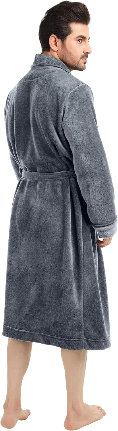 NY Threads Luxurious Mens Shawl Collar Fleece Bathrobe Long Spa Robe