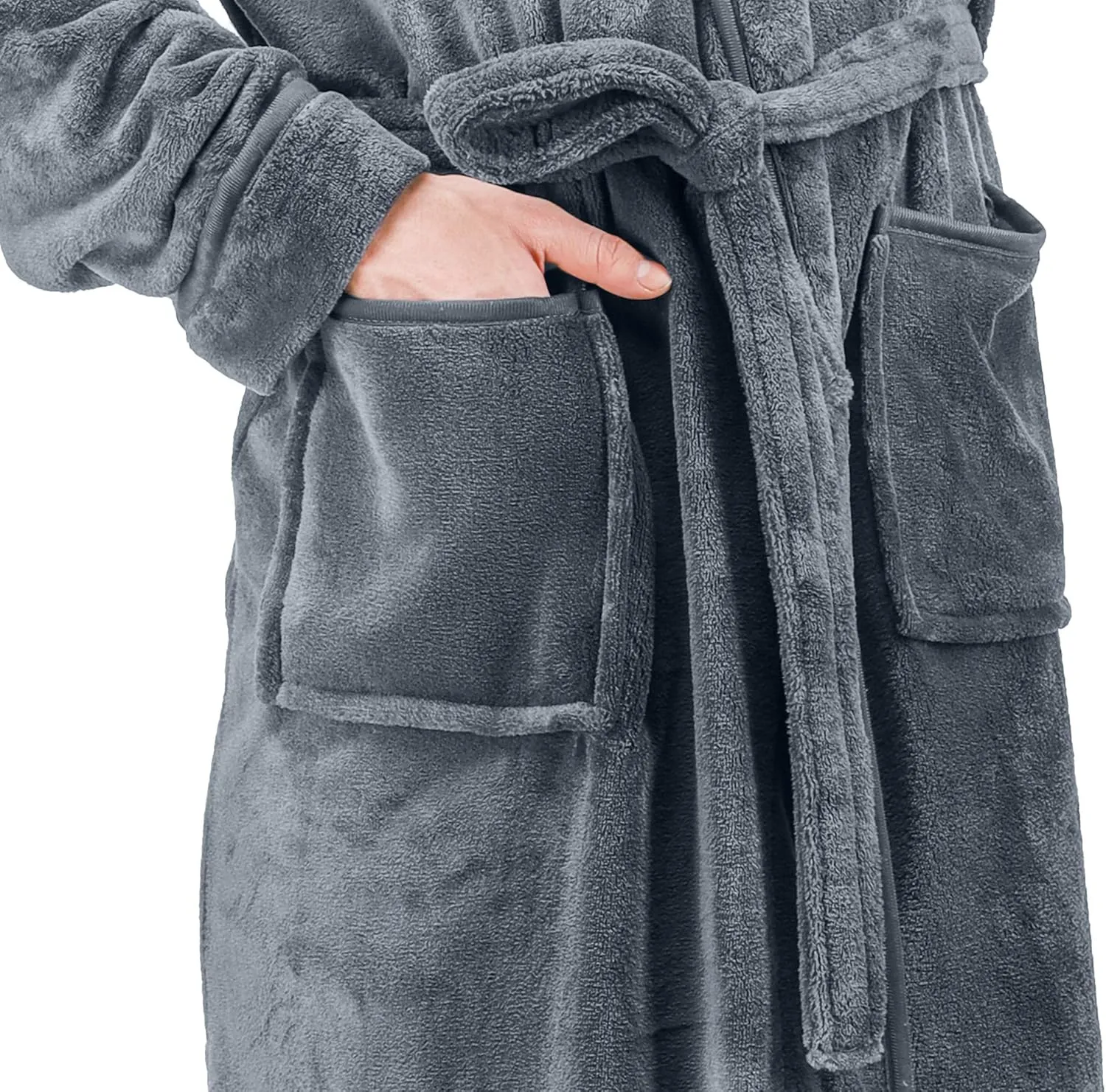 NY Threads Luxurious Mens Shawl Collar Fleece Bathrobe Long Spa Robe