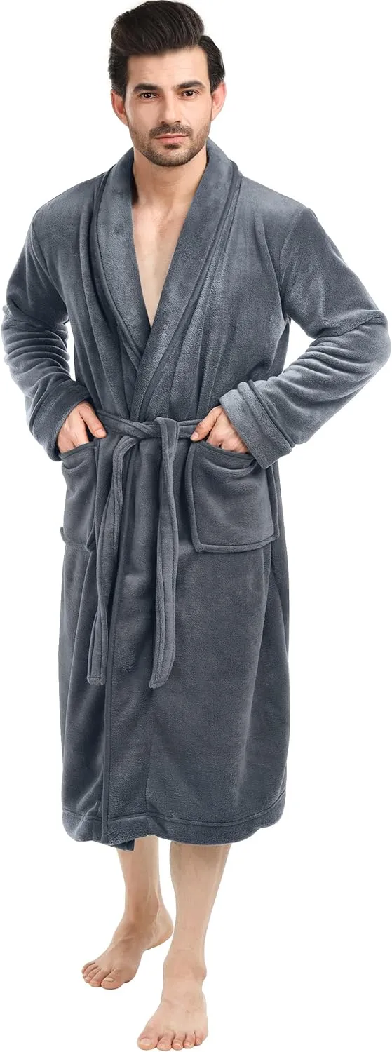 NY Threads Luxurious Mens Shawl Collar Fleece Bathrobe Long Spa Robe