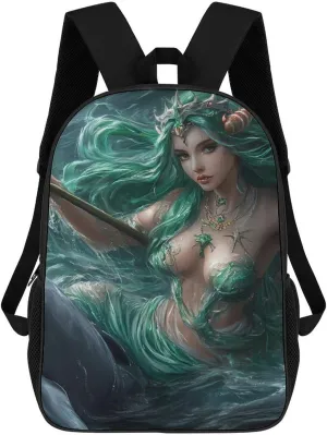 Ocean Goddess Dolphins Greek Myth 17 Inch Travel Backpack Casual Daypacks Computer Shoulder Bag for Work Shopping Unisex