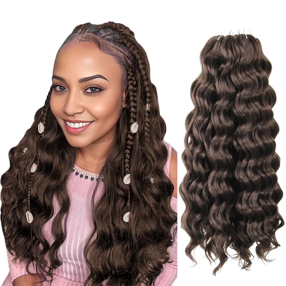 Ocean Wave Crochet Hair 18 Inch 8 Packs Soft Deep Twist Crochet Braids Synthetic Wavy Braiding Hair Extensions (4# Brown)) NEW