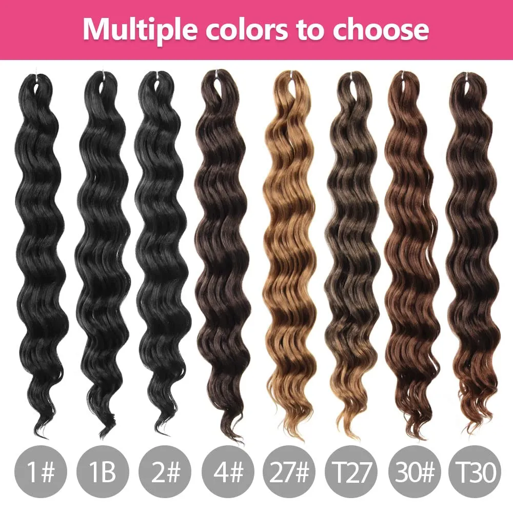 Ocean Wave Crochet Hair 18 Inch 8 Packs Soft Deep Twist Crochet Braids Synthetic Wavy Braiding Hair Extensions (4# Brown)) NEW