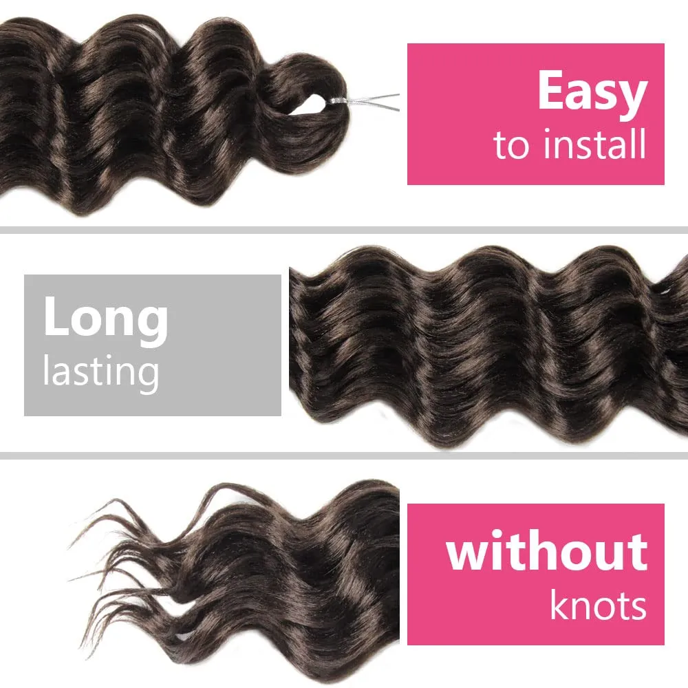 Ocean Wave Crochet Hair 18 Inch 8 Packs Soft Deep Twist Crochet Braids Synthetic Wavy Braiding Hair Extensions (4# Brown)) NEW