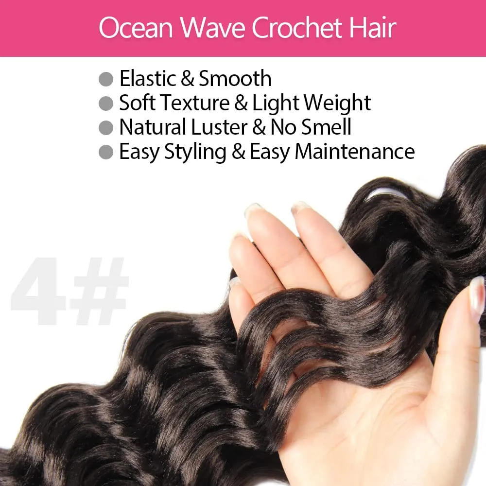 Ocean Wave Crochet Hair 18 Inch 8 Packs Soft Deep Twist Crochet Braids Synthetic Wavy Braiding Hair Extensions (4# Brown)) NEW