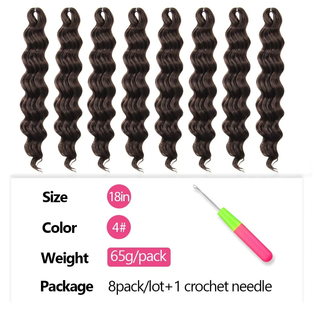 Ocean Wave Crochet Hair 18 Inch 8 Packs Soft Deep Twist Crochet Braids Synthetic Wavy Braiding Hair Extensions (4# Brown)) NEW