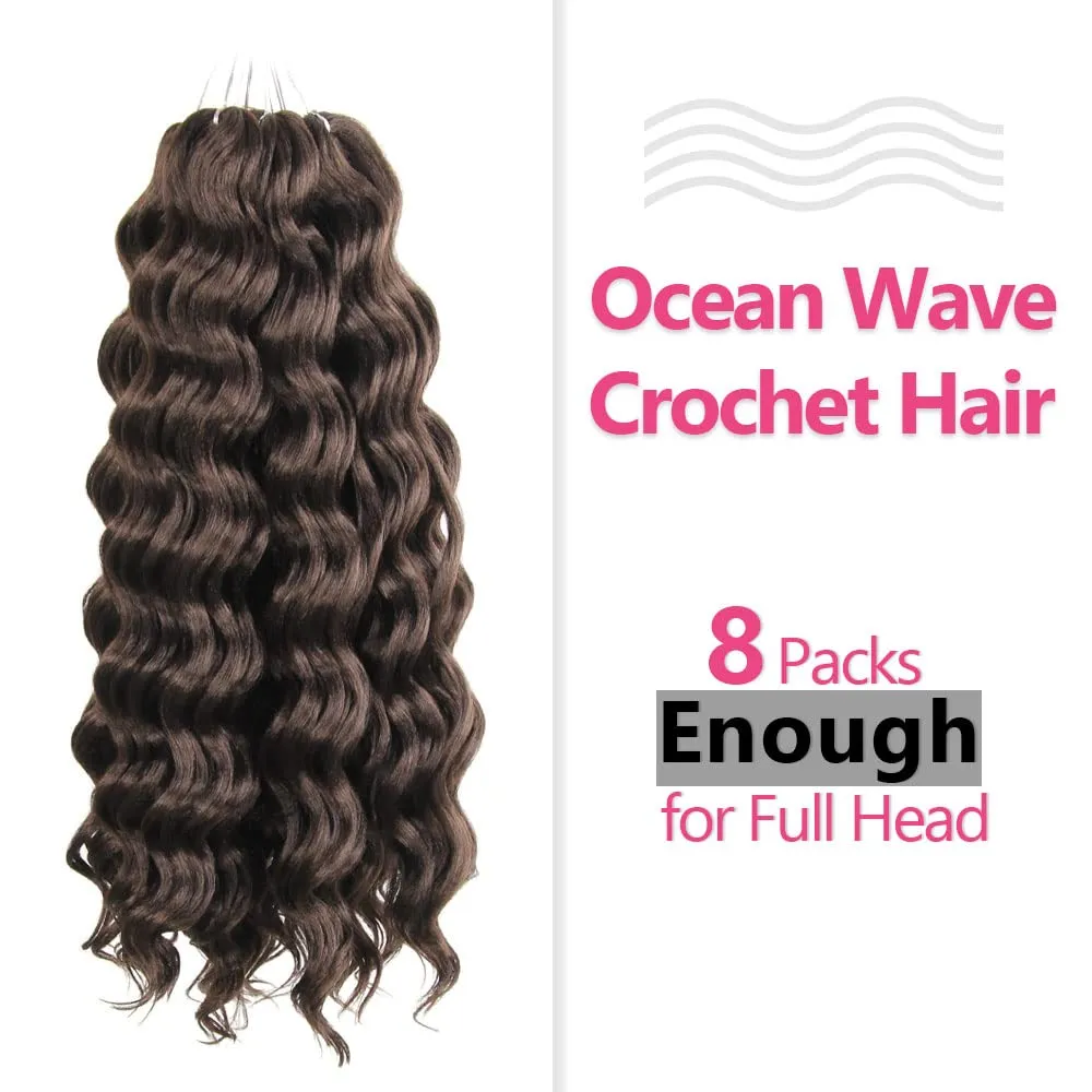 Ocean Wave Crochet Hair 18 Inch 8 Packs Soft Deep Twist Crochet Braids Synthetic Wavy Braiding Hair Extensions (4# Brown)) NEW