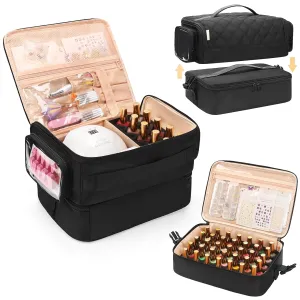 OCHEAL Nail Polish Organizer, Holds Nail Lamp and 45  Bottles 2-in-1 Nail Polish Storage Case,Detachable Nail Techs Gel Kit Supplies Carring Bag for Manicurist Tools 45-Slot Nail Holder-Black
