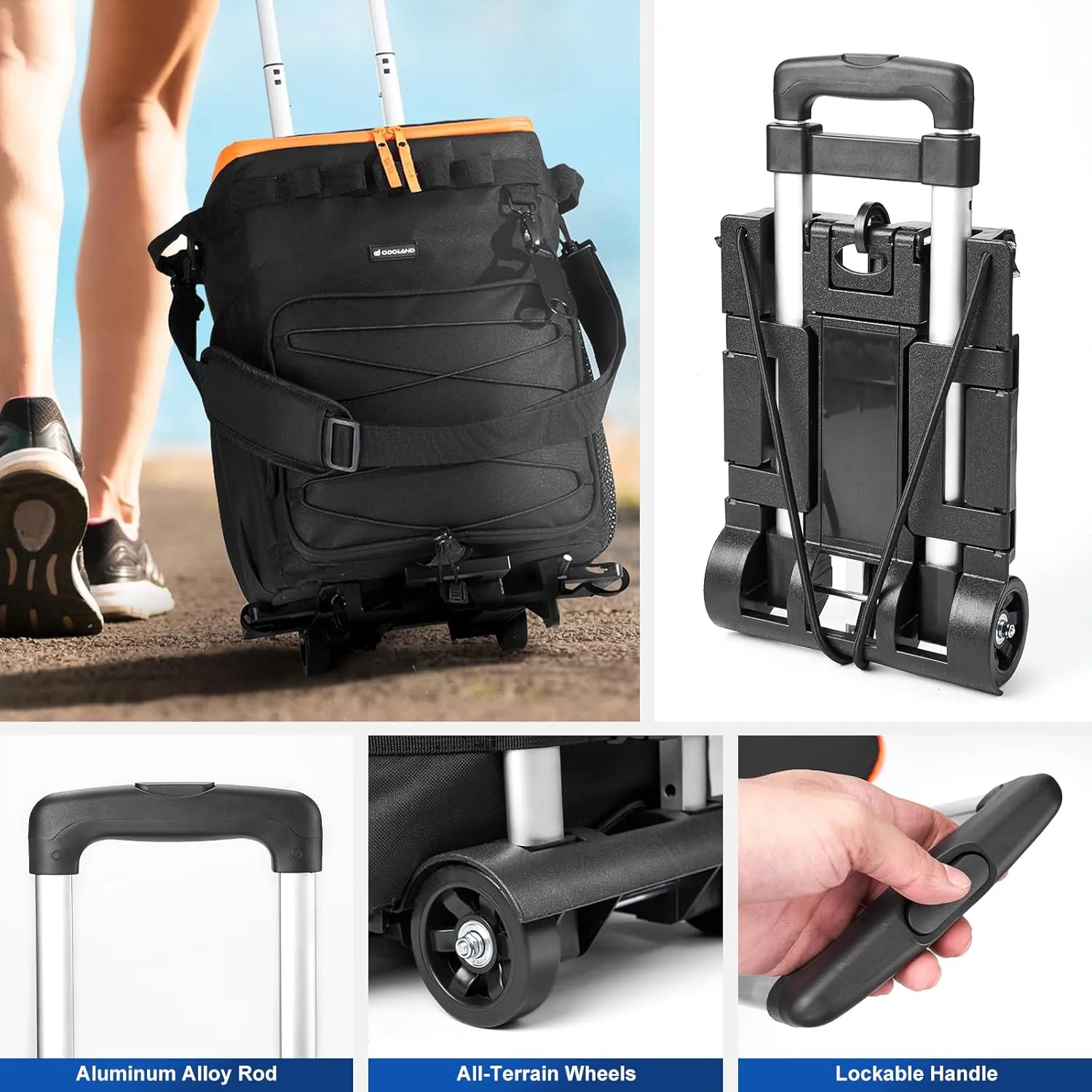 Odoland 48/72 Cans Soft Cooler with Wheels and Handle Collapsible Ice Chest Rolling Coolers on Wheels for Beach Camping Travel and Picnic