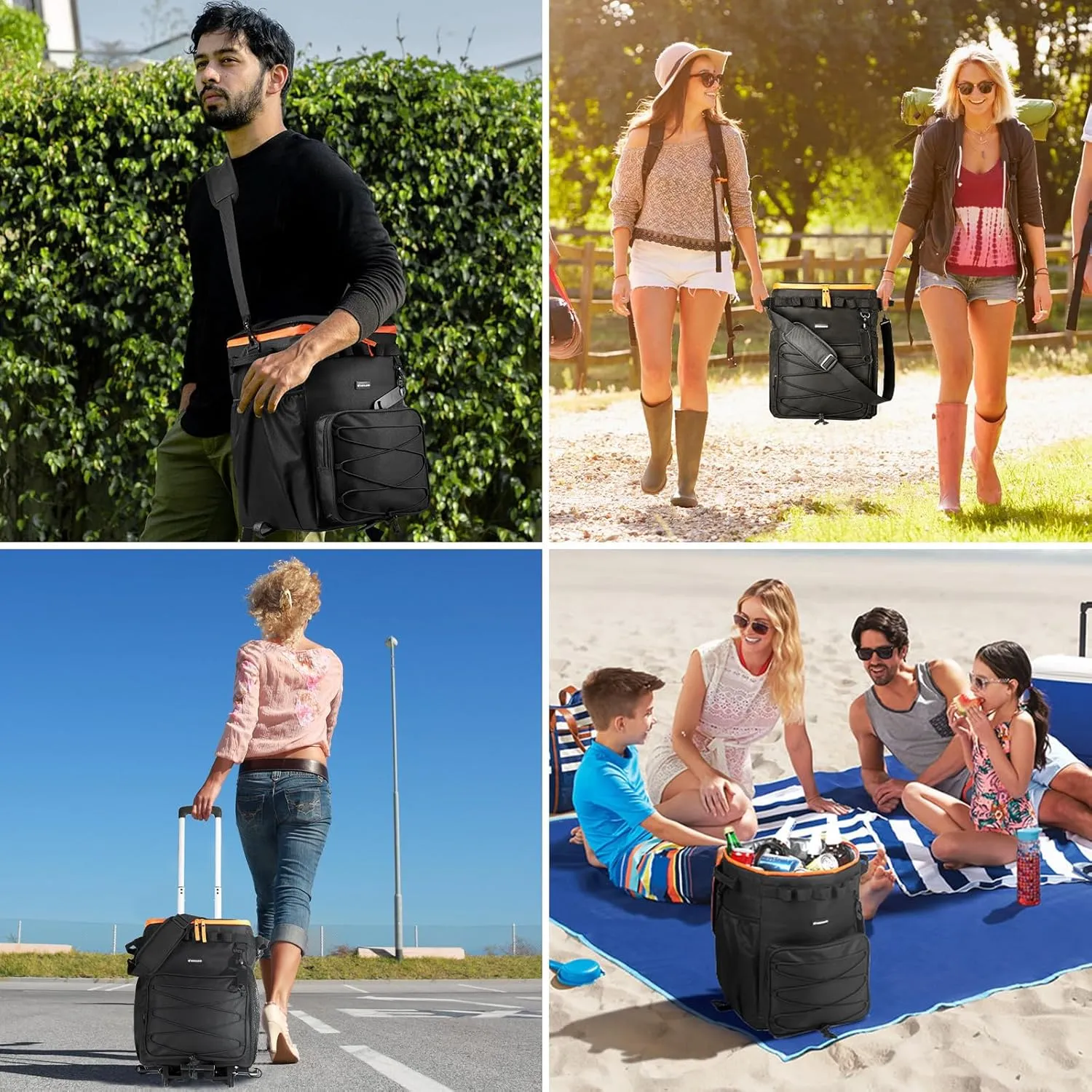 Odoland 48/72 Cans Soft Cooler with Wheels and Handle Collapsible Ice Chest Rolling Coolers on Wheels for Beach Camping Travel and Picnic