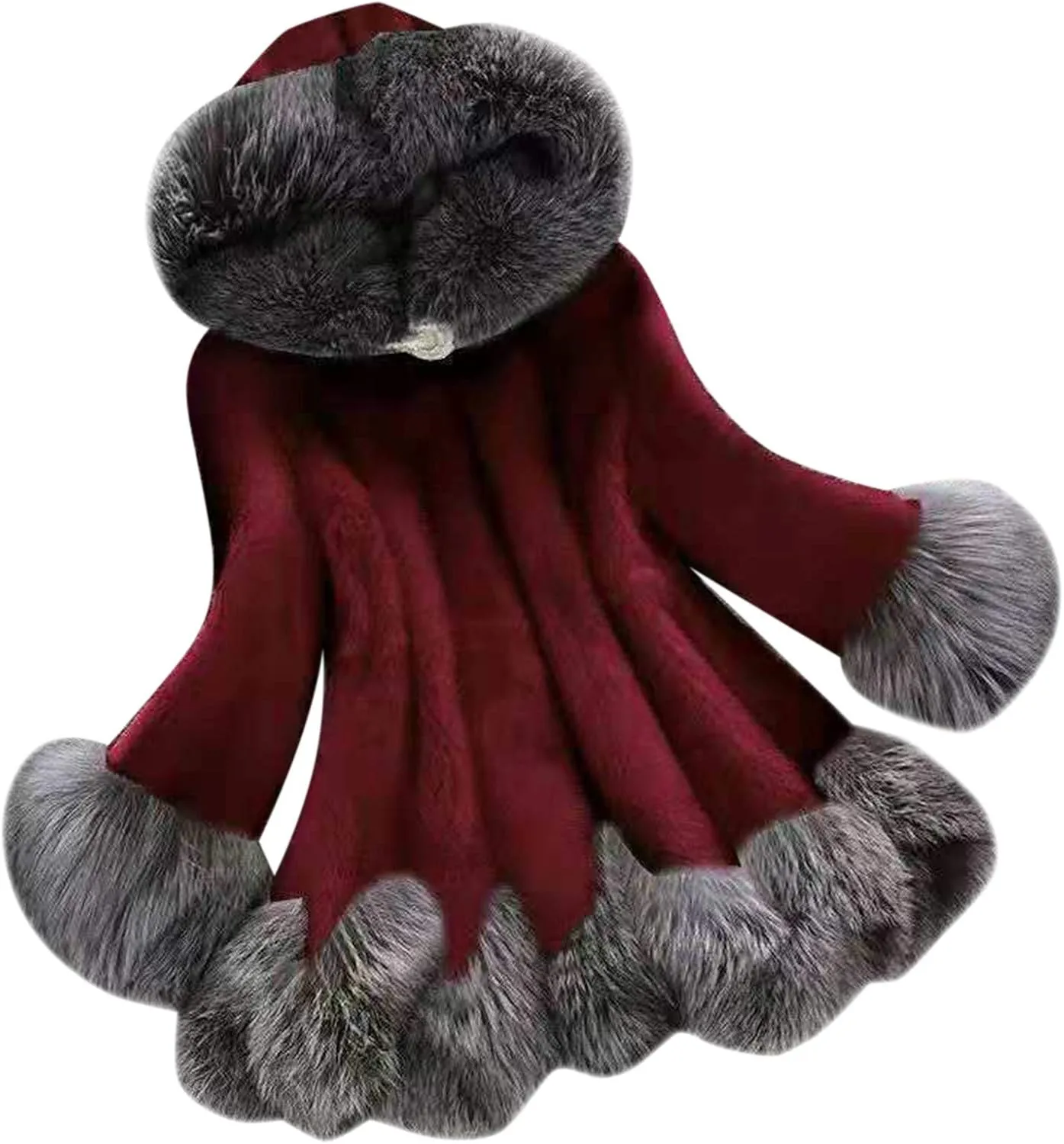 OIOLOYJM Women's Winter Coat Warm Puffer Thicken Parka Jacket with Fur Hood, Thick Padded Coats Loose Fleece Oversized Faux Fur Hooded Jackets