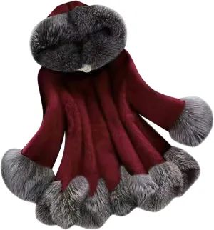 OIOLOYJM Women's Winter Coat Warm Puffer Thicken Parka Jacket with Fur Hood, Thick Padded Coats Loose Fleece Oversized Faux Fur Hooded Jackets
