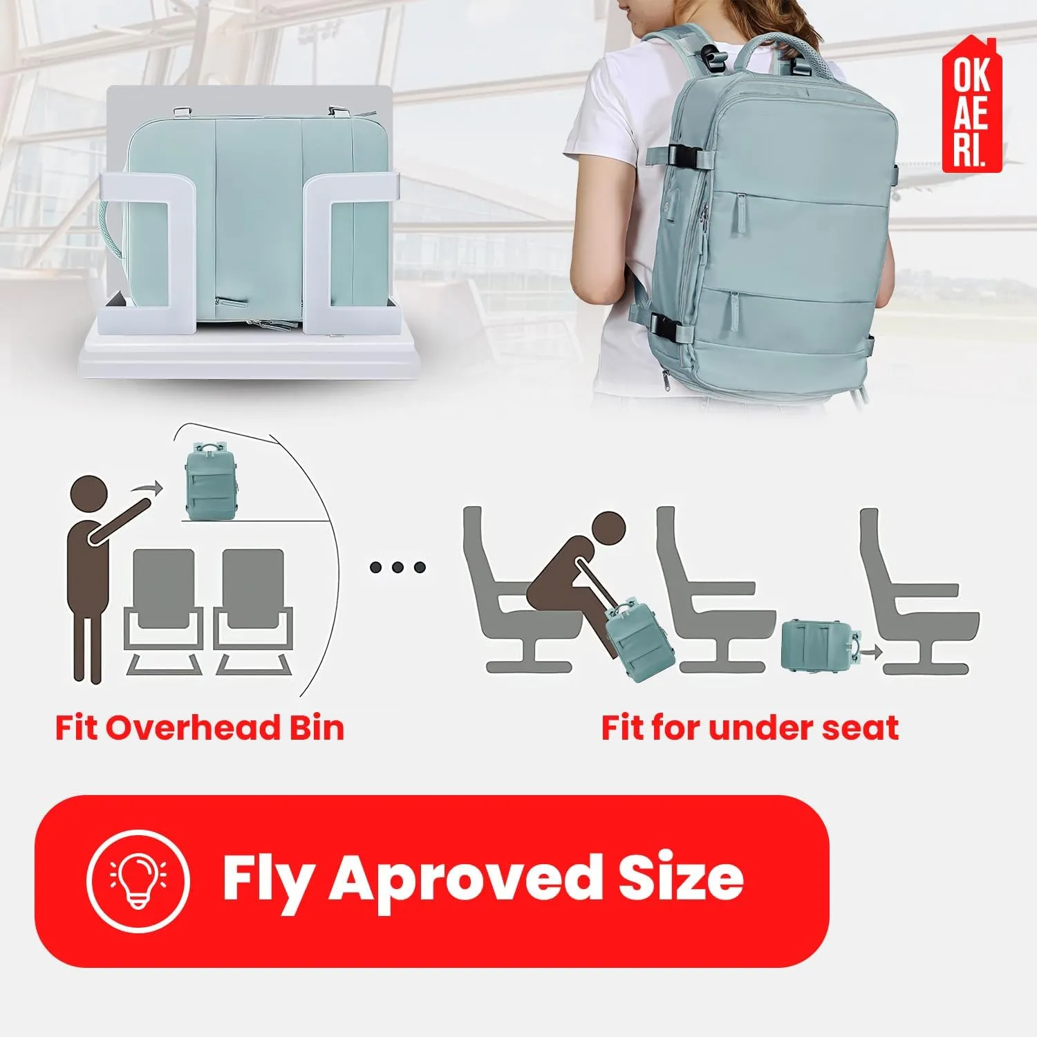 OKAERI. Extra Large Travel Backpack 40L Women Men Carry On USB Port Shoe Pouch Flight Approved Hiking Waterproof Outdoor Sports Rucksack Casual Daypack Travel Essential 18"x12" x8" (PINK)