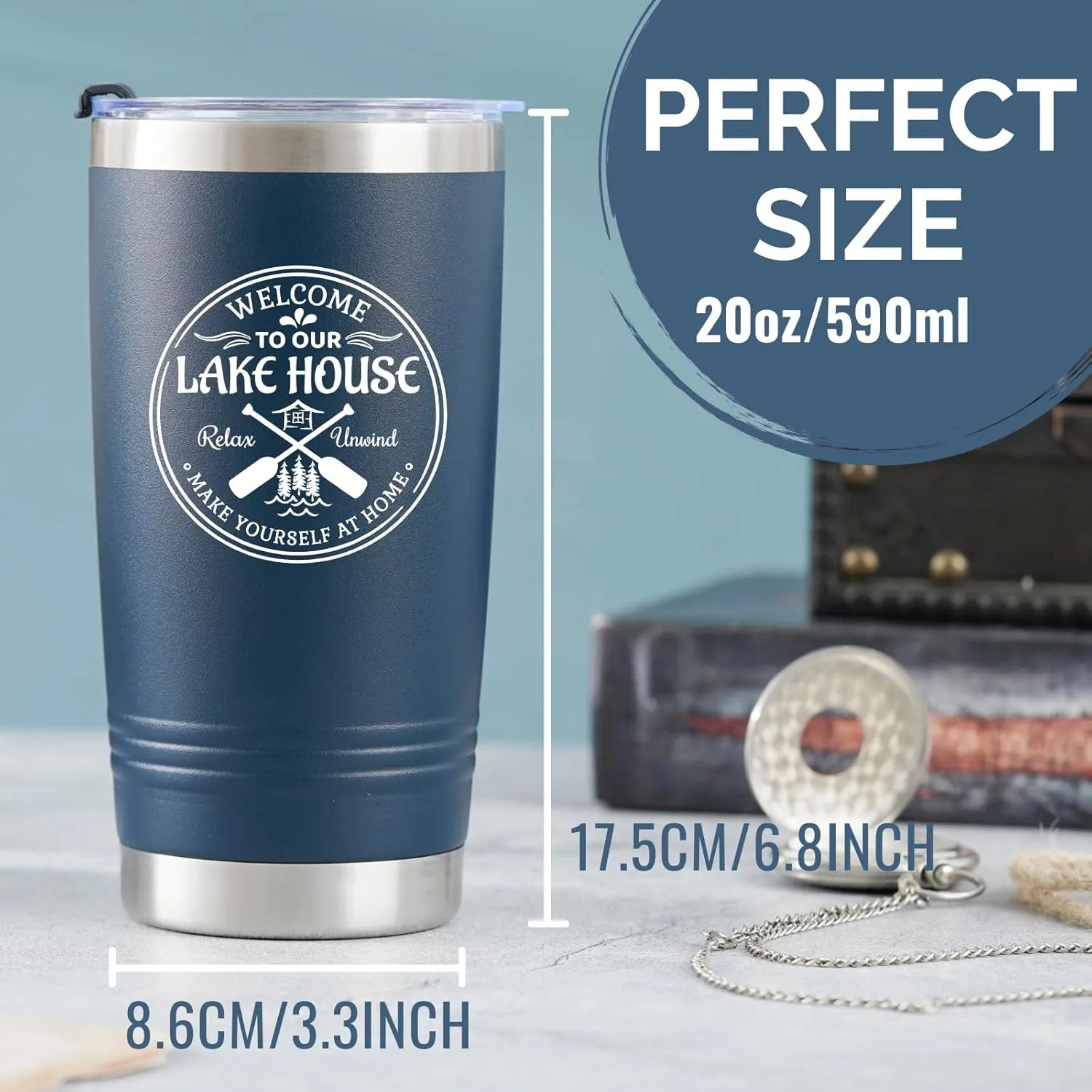 Onebttl Lake House Gifts, Lake Life Gifts for Women/Men, 20oz Insulated Tumbler, Perfect for Boat Owner/Lake Lovers - Welcome to our Lake House (Blue)