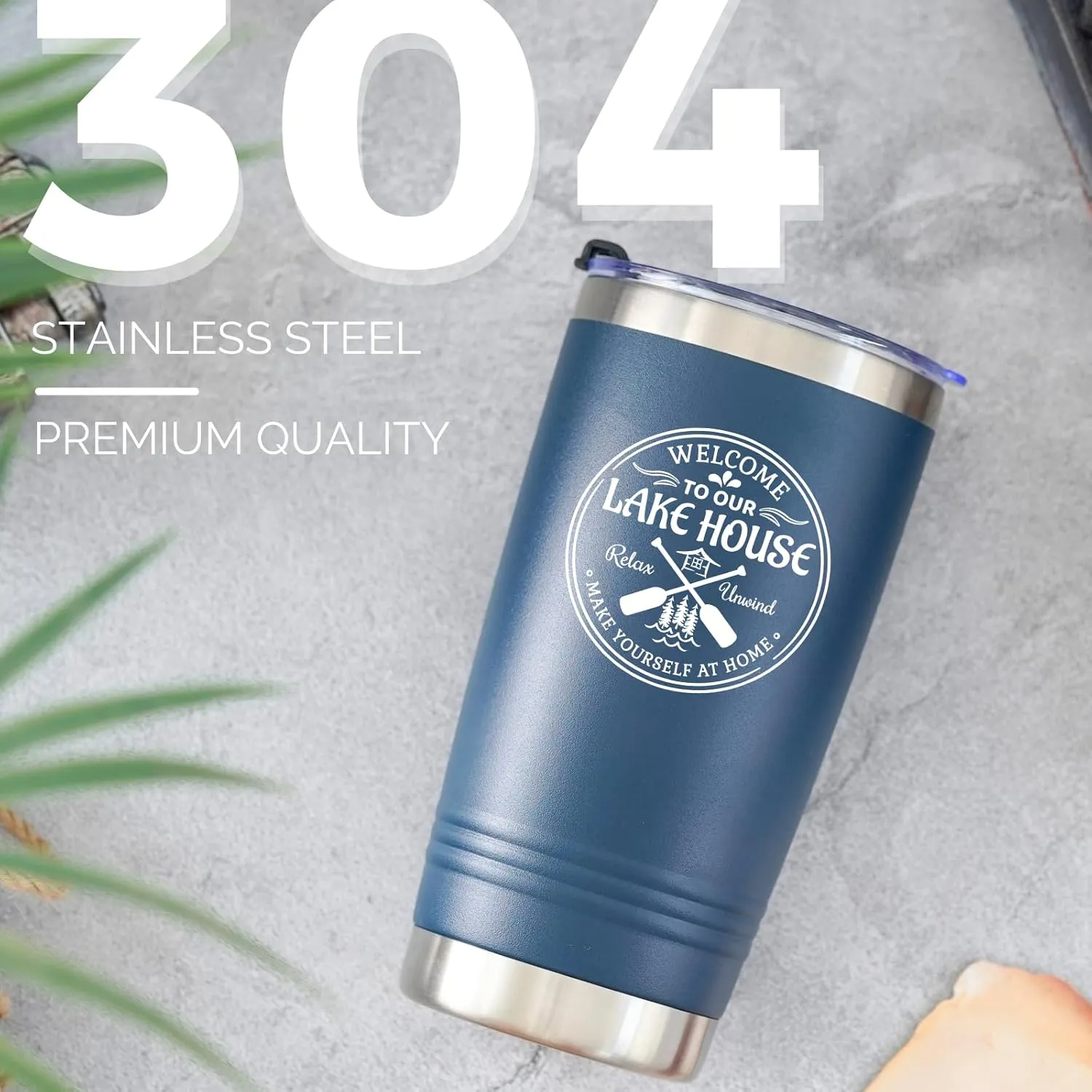 Onebttl Lake House Gifts, Lake Life Gifts for Women/Men, 20oz Insulated Tumbler, Perfect for Boat Owner/Lake Lovers - Welcome to our Lake House (Blue)