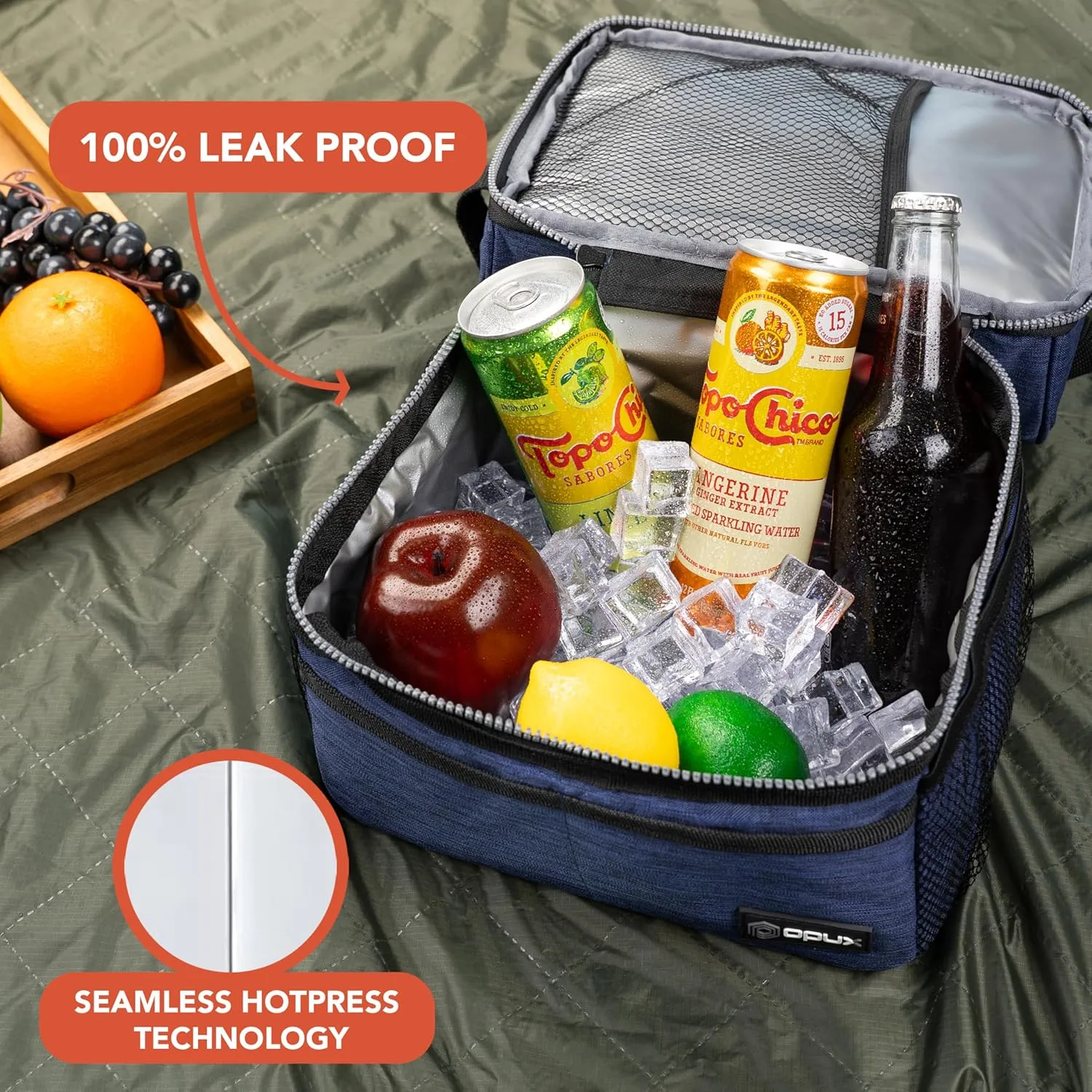 OPUX Lunch Box For Men Women, Insulated Large Double Decker Lunch Bag, Charcoal Gray, 10x7.5x10 Inches