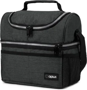 OPUX Lunch Box For Men Women, Insulated Large Double Decker Lunch Bag, Charcoal Gray, 10x7.5x10 Inches