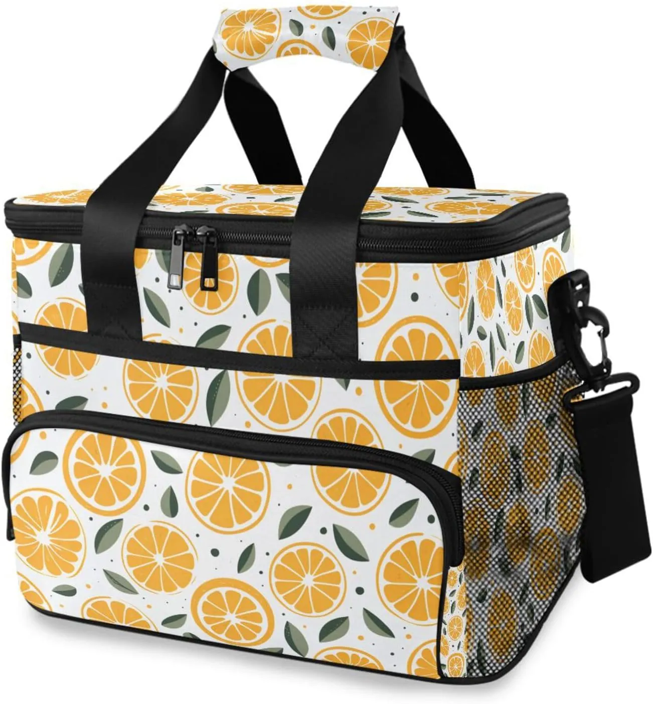 Orange Lemon Green Leaf Cooler Bag Insulated Cooler Soft Sided Cooler 24 Can Portable Picnic Bag Large Leakproof Lunch Bag Box for Beach Grocery Camping Travel Car Men Women