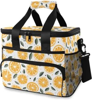 Orange Lemon Green Leaf Cooler Bag Insulated Cooler Soft Sided Cooler 24 Can Portable Picnic Bag Large Leakproof Lunch Bag Box for Beach Grocery Camping Travel Car Men Women