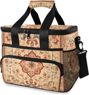 Orange Mandala Floral Aztec Boho Africa Cooler Bag Insulated Cooler Soft Sided Cooler 24 Can Portable Picnic Bag Large Leakproof Lunch Bag Box for Beach Grocery Camping Travel Car Men Women