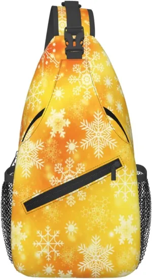 Orange Tone Snowflakes Christmas Cross Chest Bag Diagonally Hiking Crossbody Bag Travel Shoulder Daypack Lightweight Sling Backpack Cycling Daypacks Fitness Chest Backpacks