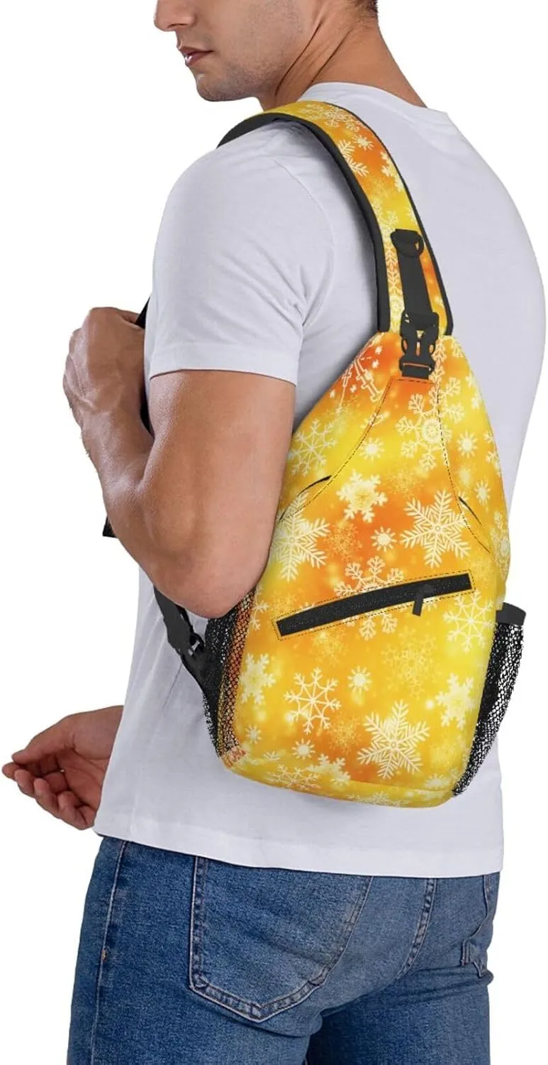 Orange Tone Snowflakes Christmas Cross Chest Bag Diagonally Hiking Crossbody Bag Travel Shoulder Daypack Lightweight Sling Backpack Cycling Daypacks Fitness Chest Backpacks