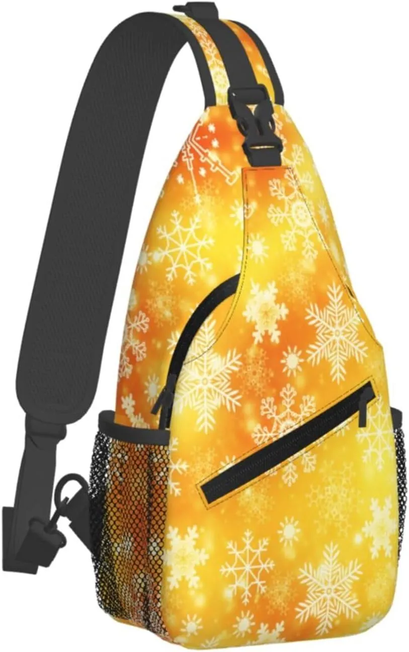 Orange Tone Snowflakes Christmas Cross Chest Bag Diagonally Hiking Crossbody Bag Travel Shoulder Daypack Lightweight Sling Backpack Cycling Daypacks Fitness Chest Backpacks