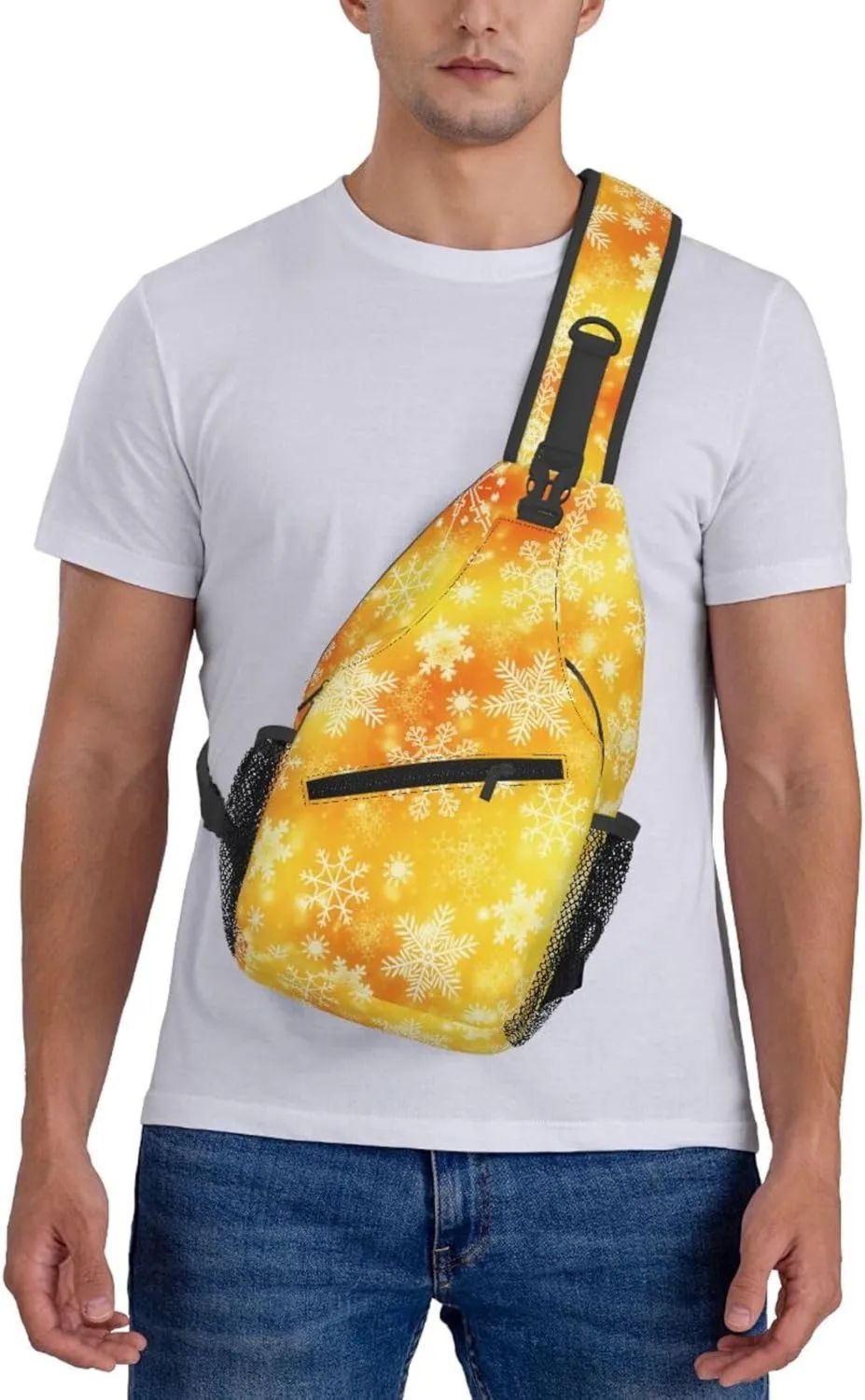 Orange Tone Snowflakes Christmas Cross Chest Bag Diagonally Hiking Crossbody Bag Travel Shoulder Daypack Lightweight Sling Backpack Cycling Daypacks Fitness Chest Backpacks