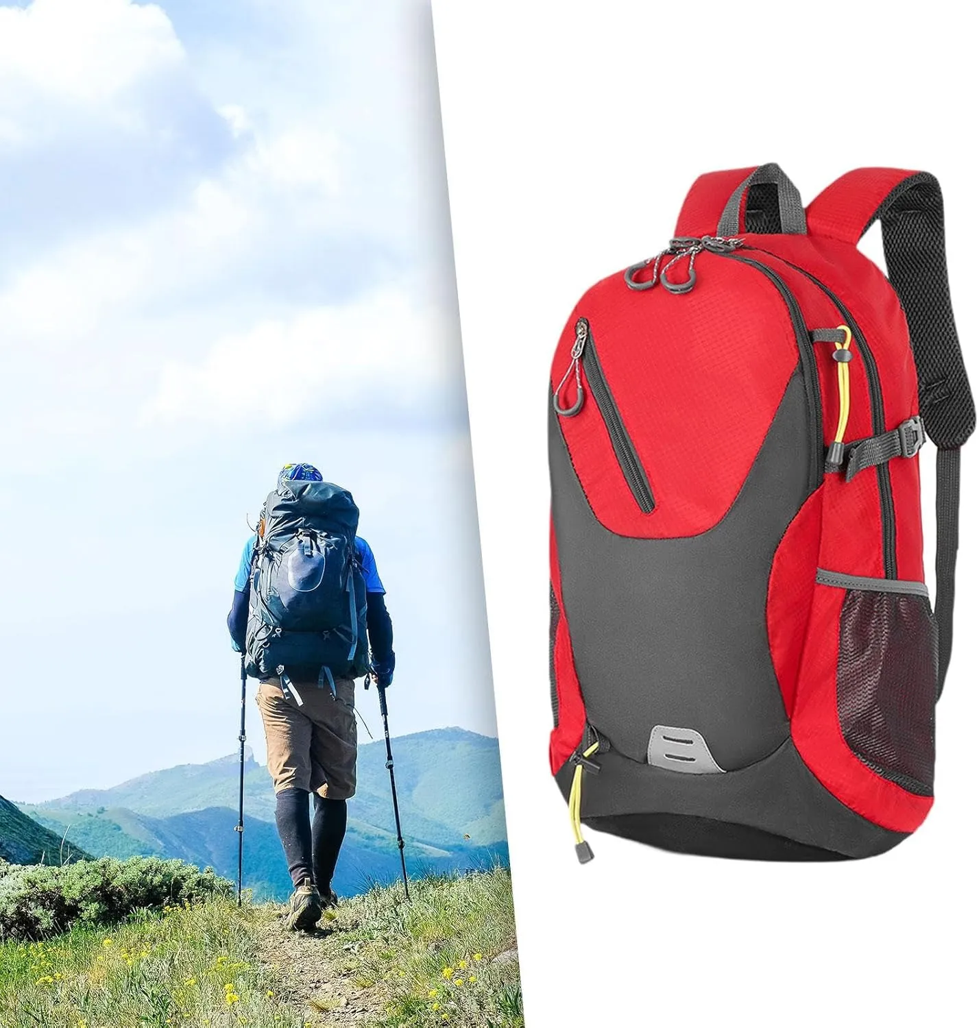 Outdoor Hiking Backpack Cycling Leisure Rucksack Large Capacity Daypack for Outdoor, Red