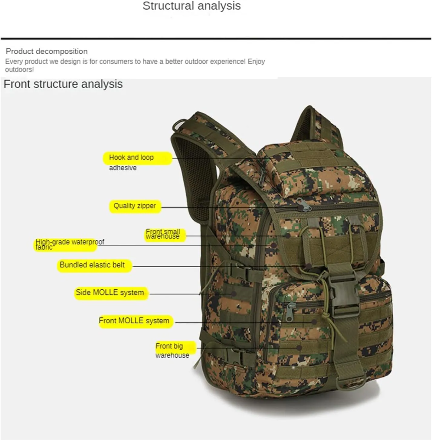 Outdoor Shoulder Tactical Bag Waterproof Mountaineering Bag Hiking Camo Backpack,army green