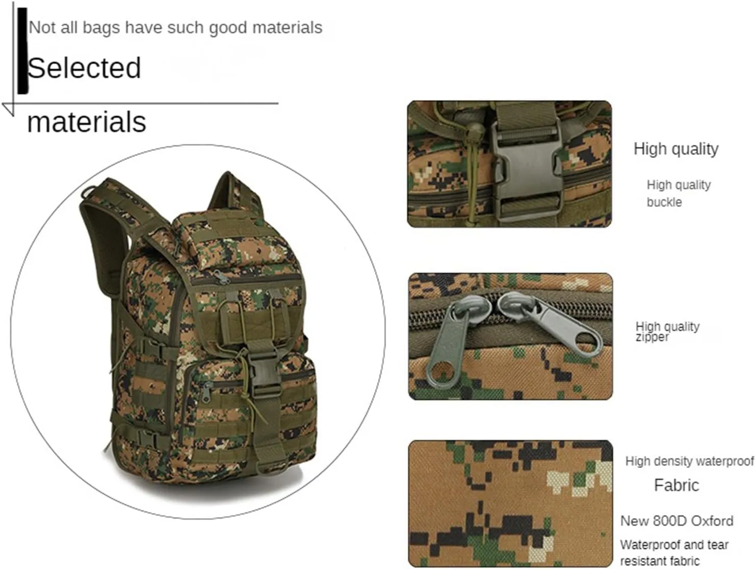 Outdoor Shoulder Tactical Bag Waterproof Mountaineering Bag Hiking Camo Backpack,army green
