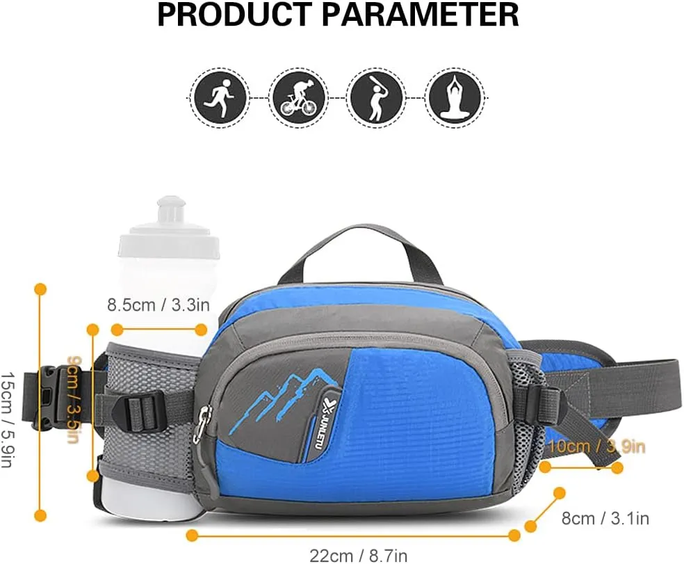 Outdoor Sports Waist Pack with Water Bottle Holder for Cycle Running Walking Hiking Marathon Fanny Pack Hydration Belt for Men and Women