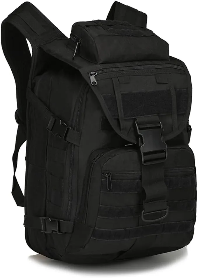 Outdoor Tactical Backpack Military Molle Bag Hiking Daypacks for Camping Trekking Hunting Traveling Motorcycle (Black)